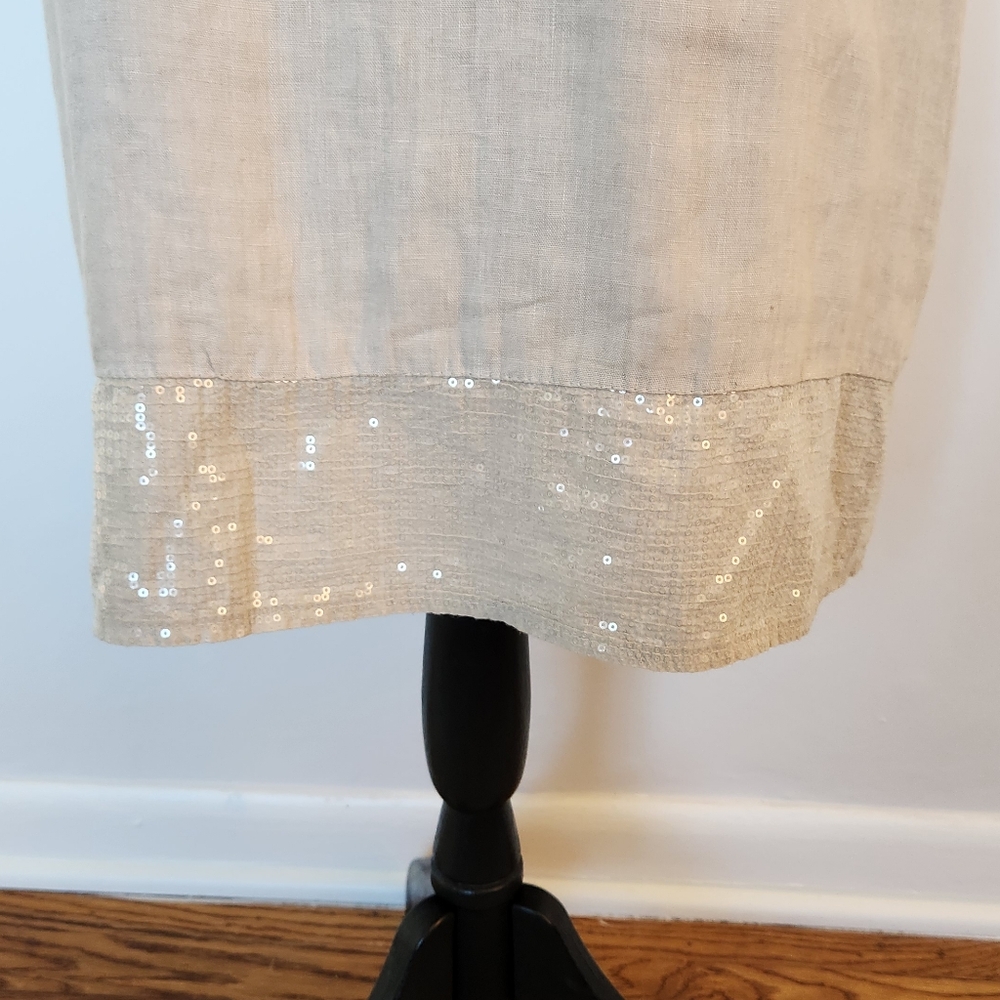 Blu Orchid Linen Dress Sequins Sleeveless Summer  Sundress Tunic Beige Italy M - Picture 7 of 13